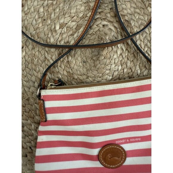Dooney & Bourke Sullivan Coated Cotton Pink Striped Small Crossbody Pouchette - Picture 4 of 11
